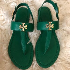 Tory Burch Laura Flat Sandal Emerald Stone / Gold